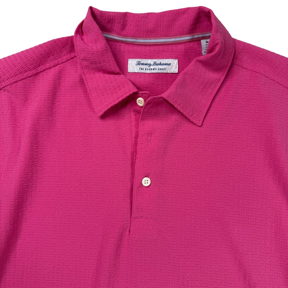 Tommy Bahama The Bahamas Coast Pink‎ Polo Shirt Medium Texture Recycled